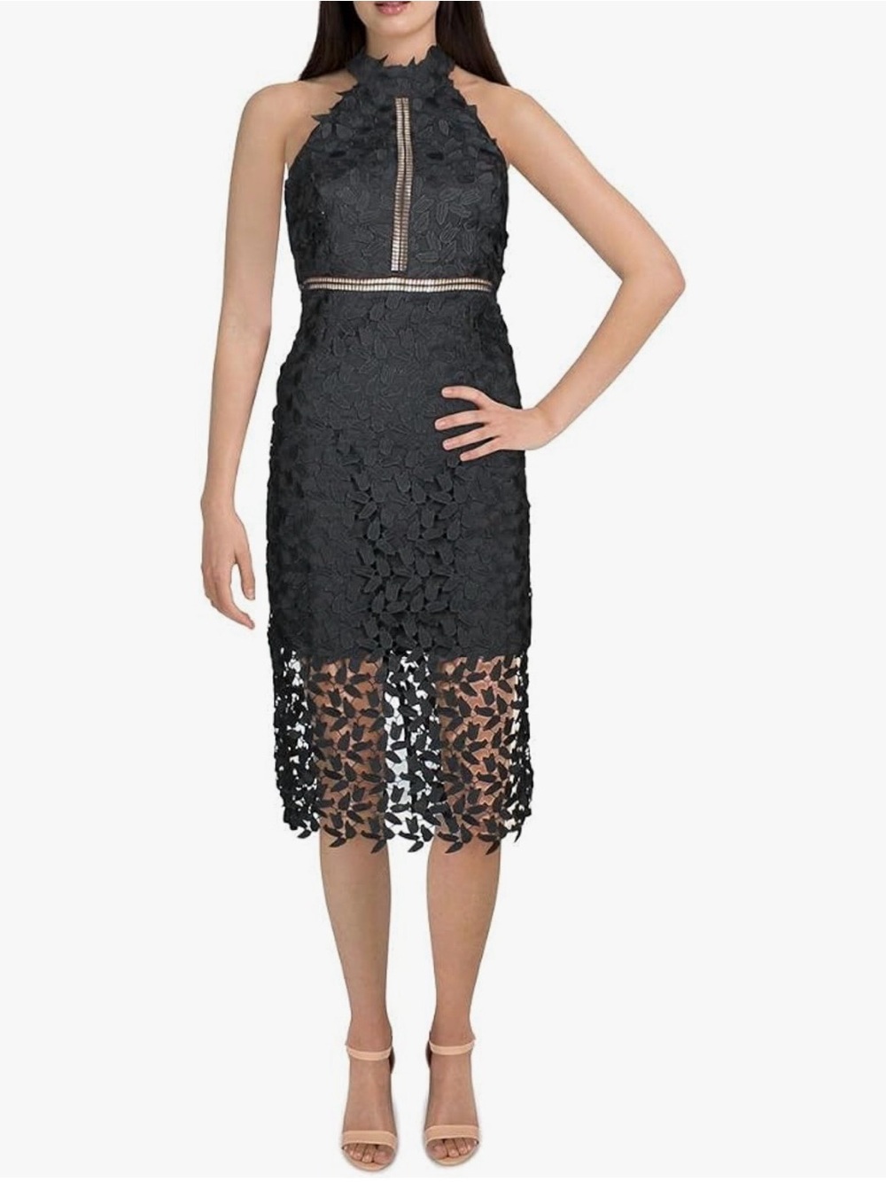Bardot Black Gemma Lace Halter Midi Dress